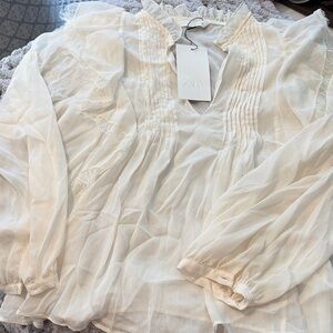 Zara Women's Cream Ruffle Blouse